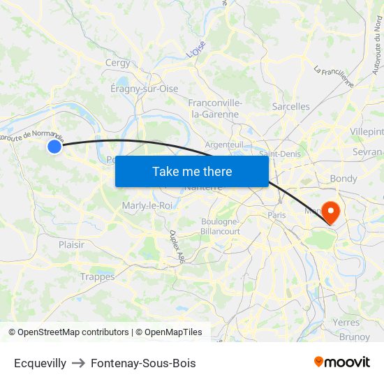 Ecquevilly to Fontenay-Sous-Bois map