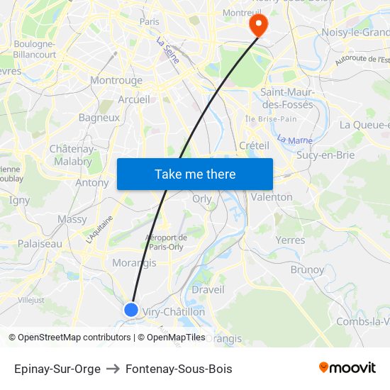 Epinay-Sur-Orge to Fontenay-Sous-Bois map