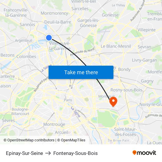 Epinay-Sur-Seine to Fontenay-Sous-Bois map