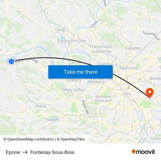 Epone to Fontenay-Sous-Bois map