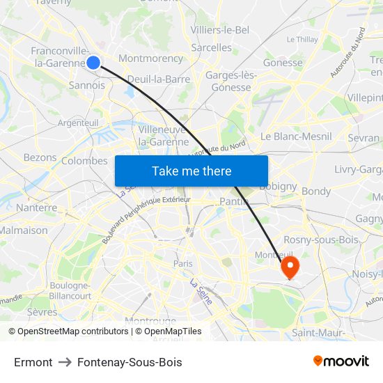 Ermont to Fontenay-Sous-Bois map