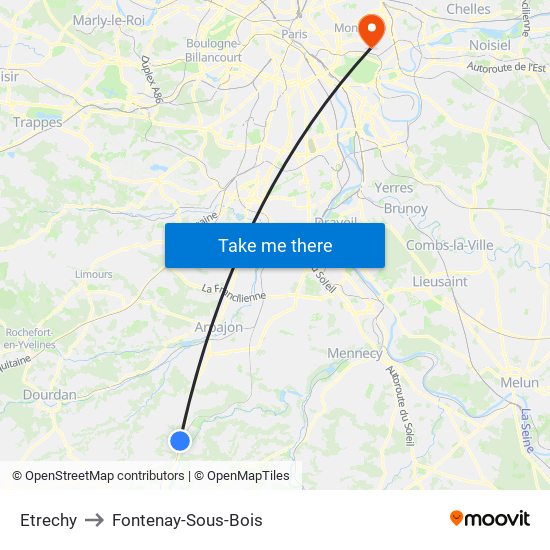 Etrechy to Fontenay-Sous-Bois map