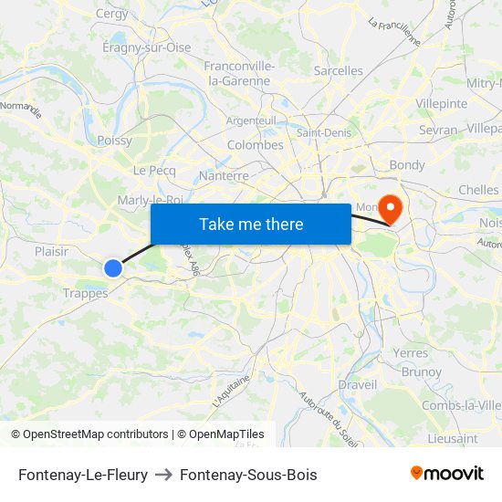 Fontenay-Le-Fleury to Fontenay-Sous-Bois map