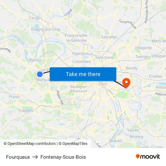 Fourqueux to Fontenay-Sous-Bois map