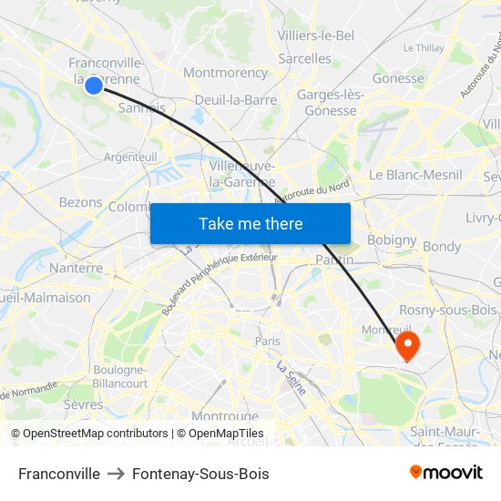 Franconville to Fontenay-Sous-Bois map