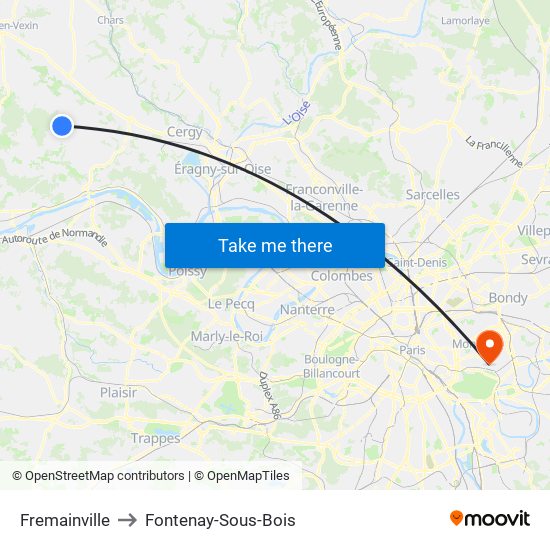 Fremainville to Fontenay-Sous-Bois map
