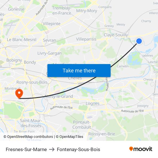 Fresnes-Sur-Marne to Fontenay-Sous-Bois map