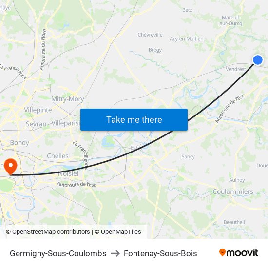 Germigny-Sous-Coulombs to Fontenay-Sous-Bois map