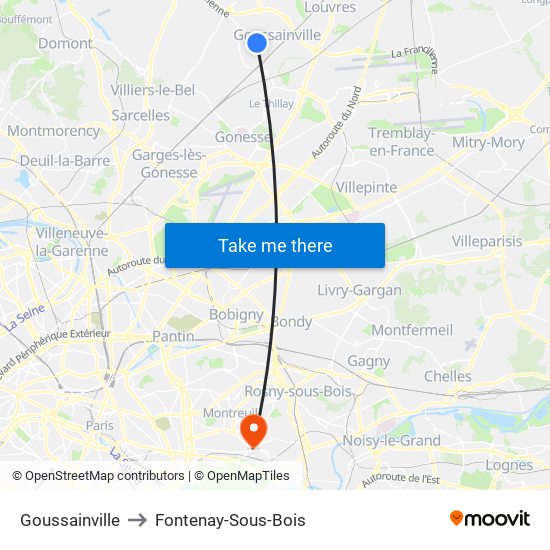 Goussainville to Fontenay-Sous-Bois map