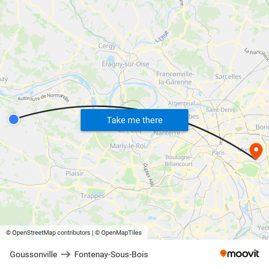 Goussonville to Fontenay-Sous-Bois map