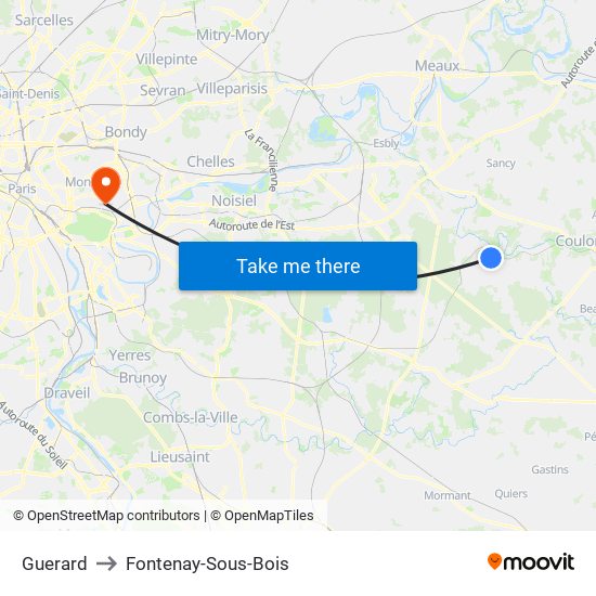 Guerard to Fontenay-Sous-Bois map