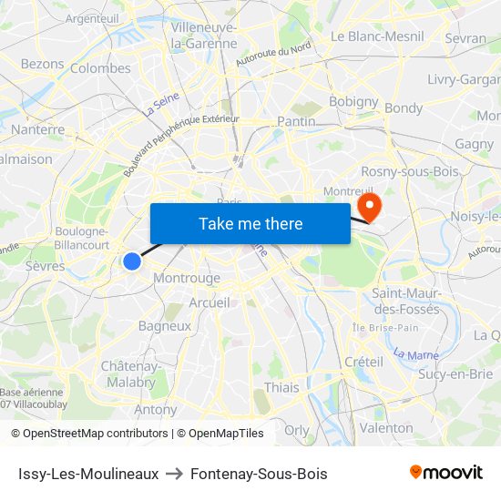 Issy-Les-Moulineaux to Fontenay-Sous-Bois map