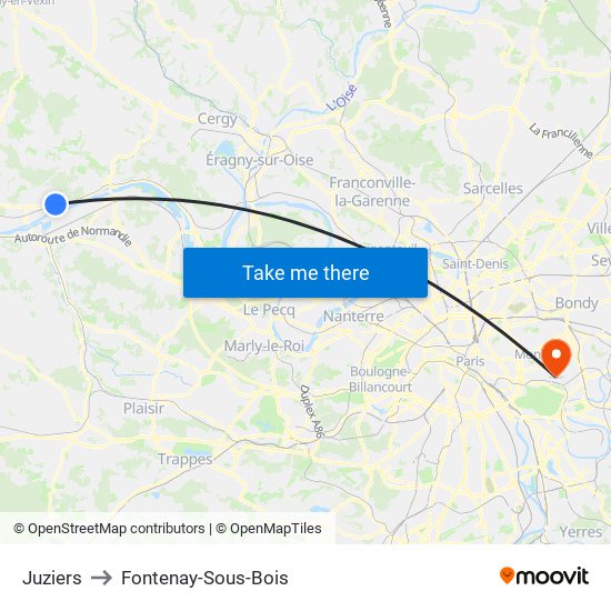 Juziers to Fontenay-Sous-Bois map