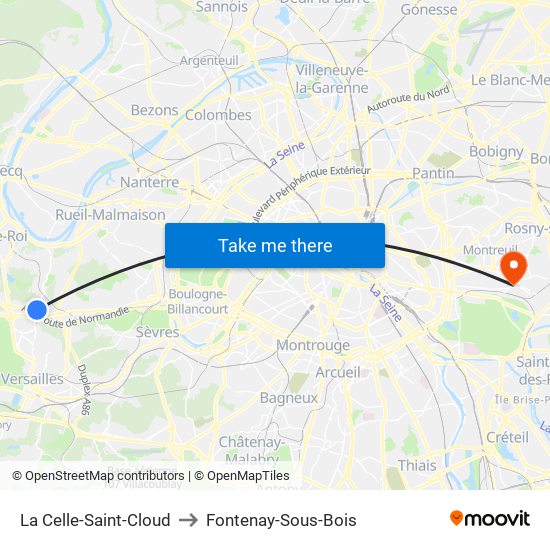 La Celle-Saint-Cloud to Fontenay-Sous-Bois map