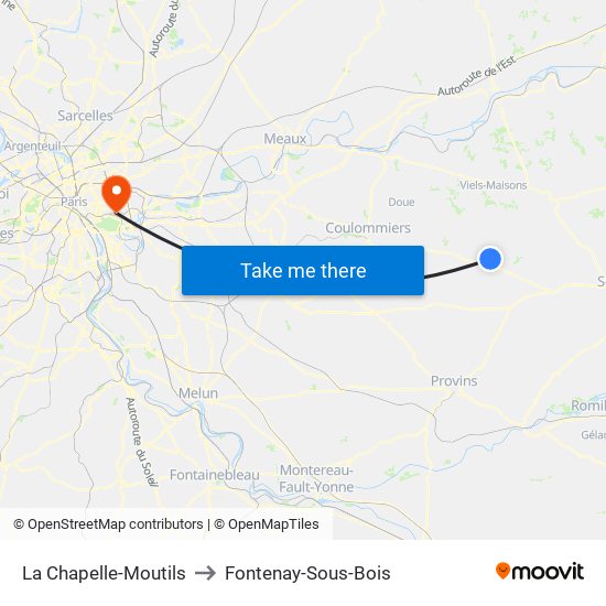 La Chapelle-Moutils to Fontenay-Sous-Bois map