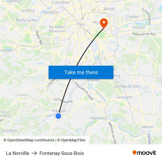 La Norville to Fontenay-Sous-Bois map