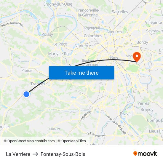 La Verriere to Fontenay-Sous-Bois map