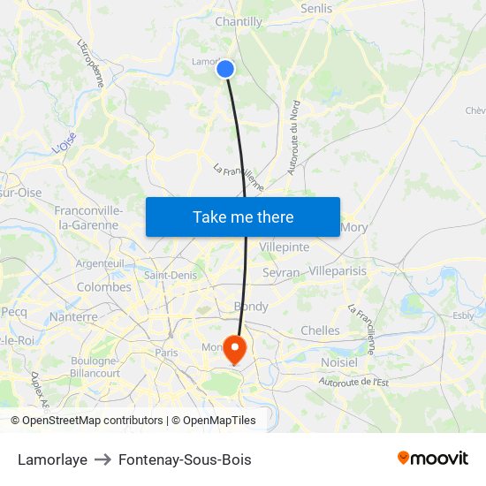Lamorlaye to Fontenay-Sous-Bois map