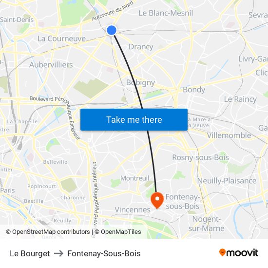 Le Bourget to Fontenay-Sous-Bois map