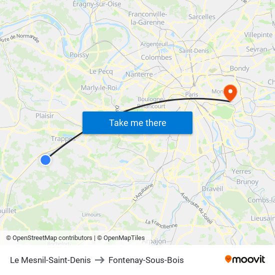 Le Mesnil-Saint-Denis to Fontenay-Sous-Bois map