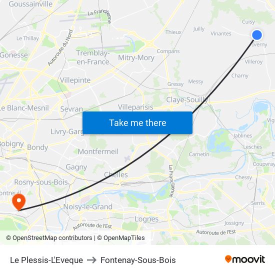 Le Plessis-L'Eveque to Fontenay-Sous-Bois map