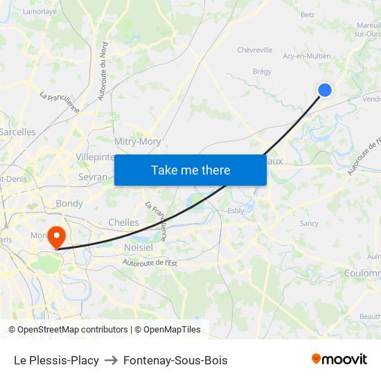 Le Plessis-Placy to Fontenay-Sous-Bois map