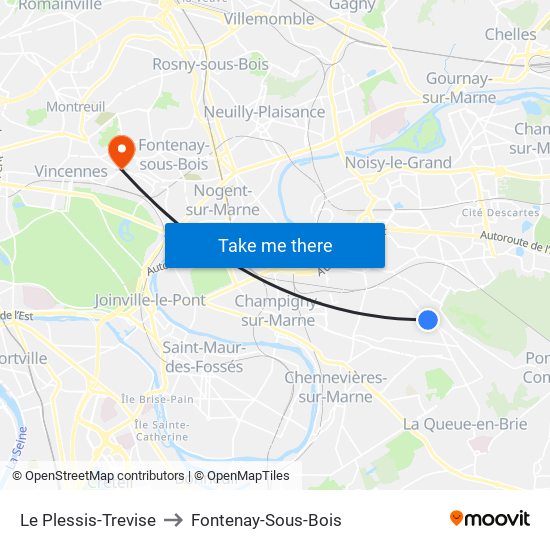 Le Plessis-Trevise to Fontenay-Sous-Bois map