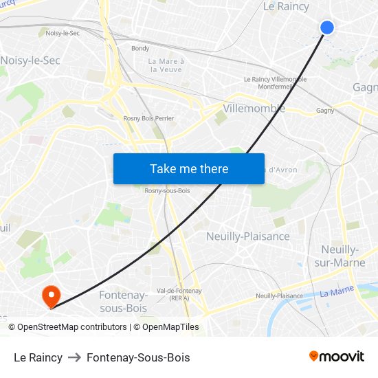 Le Raincy to Fontenay-Sous-Bois map