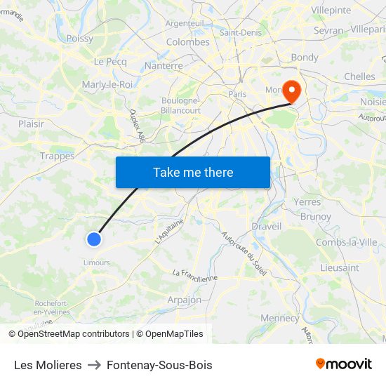 Les Molieres to Fontenay-Sous-Bois map