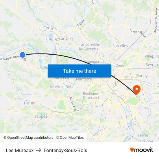 Les Mureaux to Fontenay-Sous-Bois map