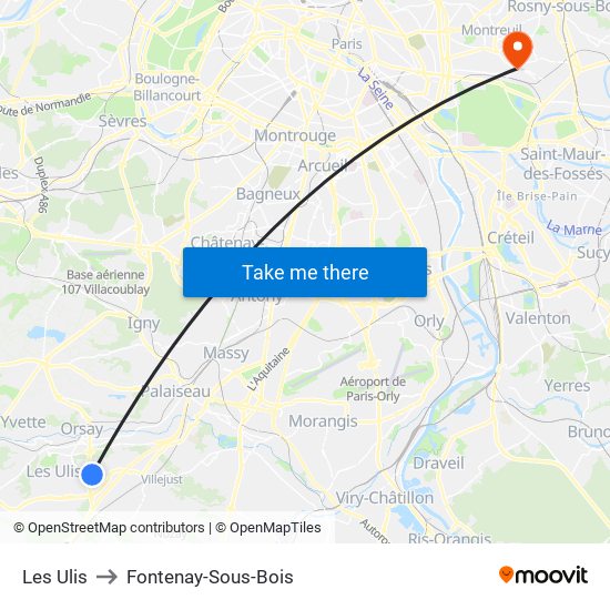 Les Ulis to Fontenay-Sous-Bois map