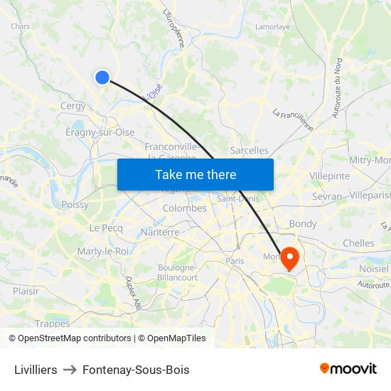 Livilliers to Fontenay-Sous-Bois map