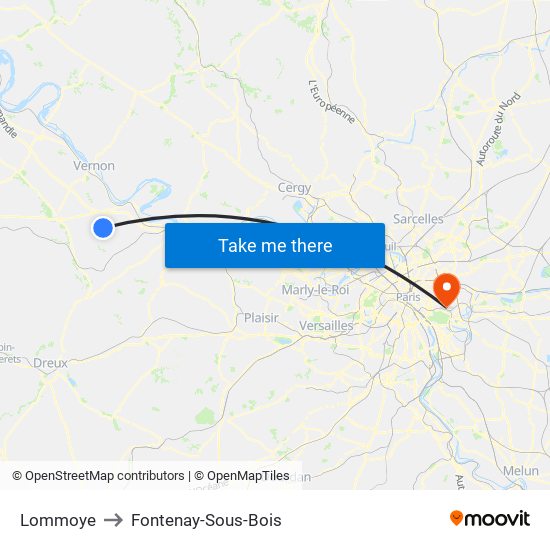 Lommoye to Fontenay-Sous-Bois map