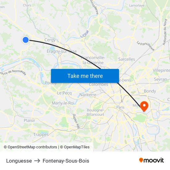 Longuesse to Fontenay-Sous-Bois map