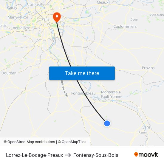 Lorrez-Le-Bocage-Preaux to Fontenay-Sous-Bois map