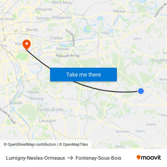 Lumigny-Nesles-Ormeaux to Fontenay-Sous-Bois map
