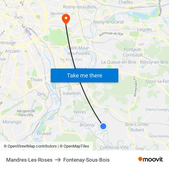Mandres-Les-Roses to Fontenay-Sous-Bois map