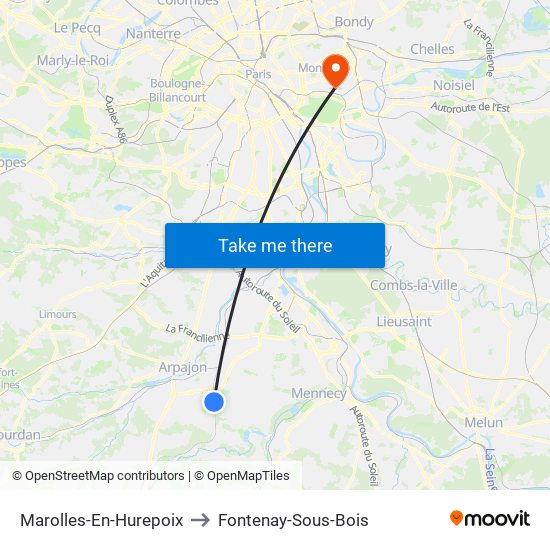 Marolles-En-Hurepoix to Fontenay-Sous-Bois map