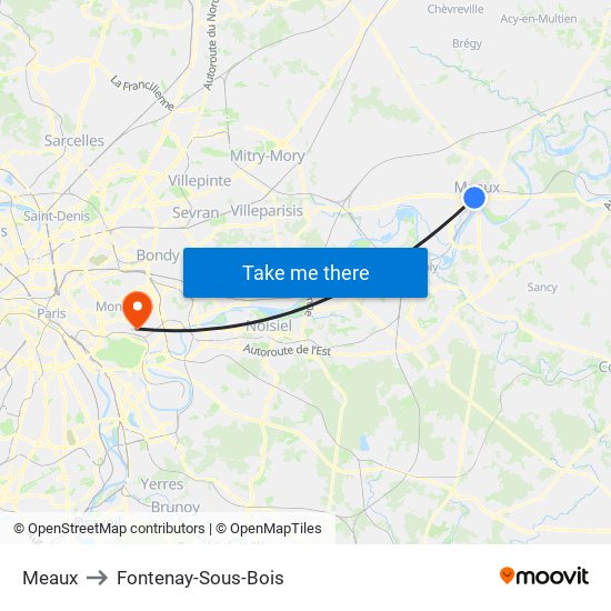 Meaux to Fontenay-Sous-Bois map