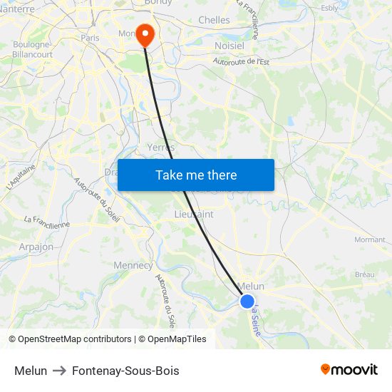 Melun to Fontenay-Sous-Bois map