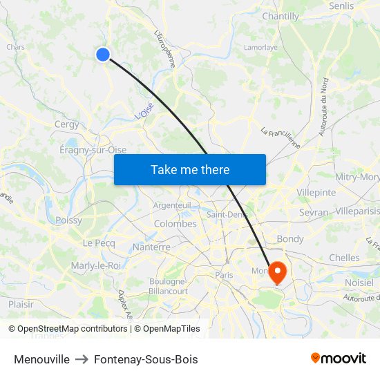Menouville to Fontenay-Sous-Bois map