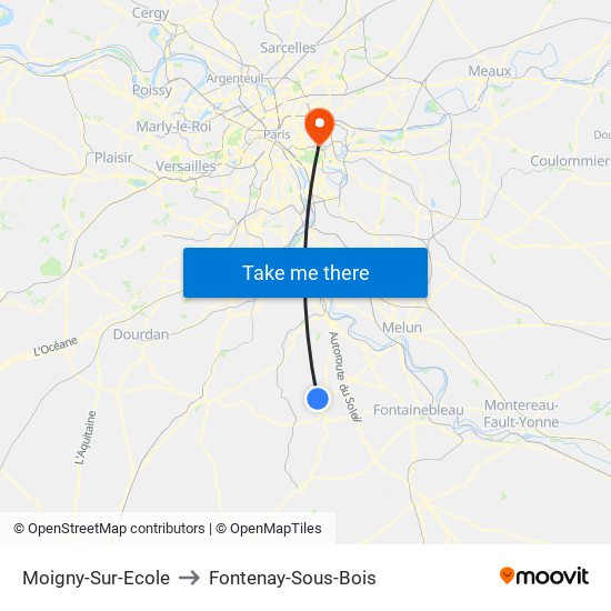 Moigny-Sur-Ecole to Fontenay-Sous-Bois map
