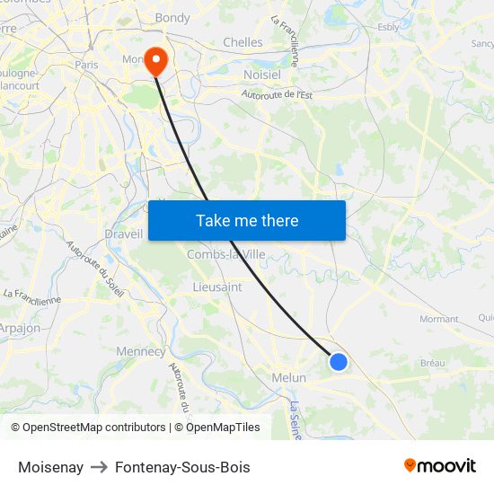 Moisenay to Fontenay-Sous-Bois map