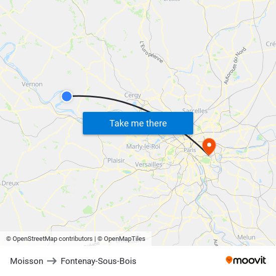 Moisson to Fontenay-Sous-Bois map