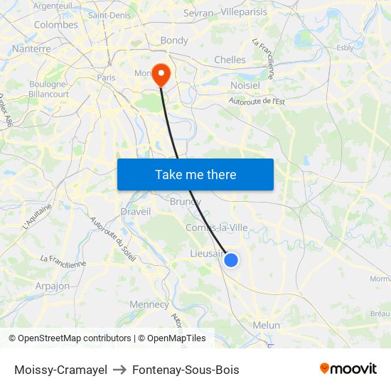 Moissy-Cramayel to Fontenay-Sous-Bois map