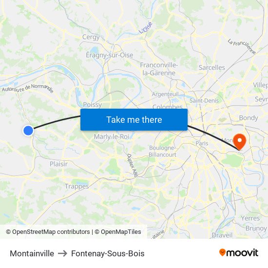 Montainville to Fontenay-Sous-Bois map