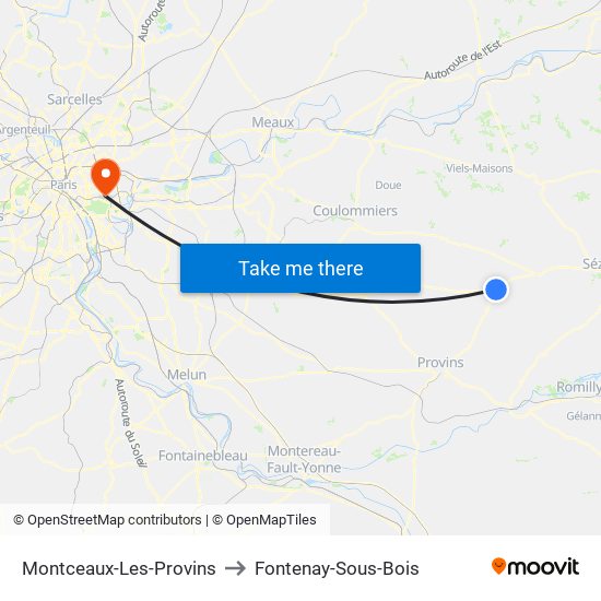 Montceaux-Les-Provins to Fontenay-Sous-Bois map