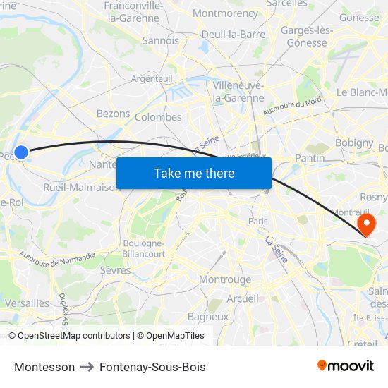 Montesson to Fontenay-Sous-Bois map