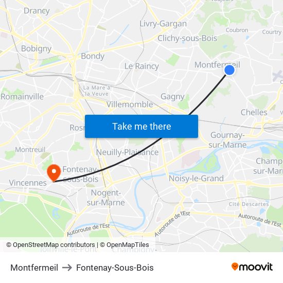 Montfermeil to Fontenay-Sous-Bois map