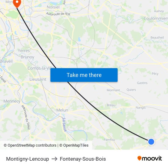 Montigny-Lencoup to Fontenay-Sous-Bois map